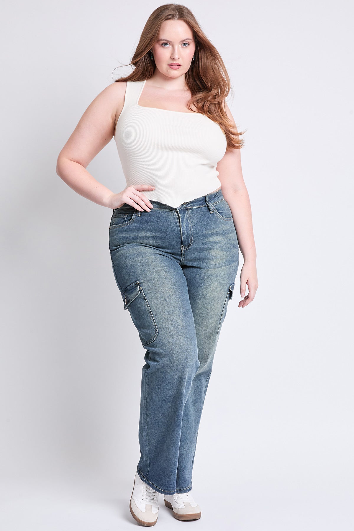 YMI Jeans  Women's Plus High Rise Wide Leg Skater Cargo Jeans