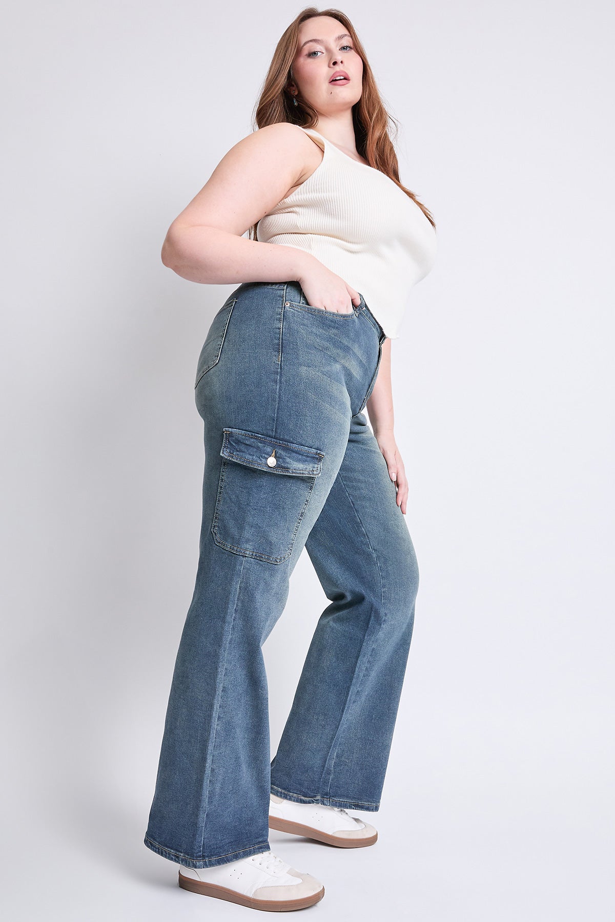 YMI Jeans  Women's Plus High Rise Wide Leg Skater Cargo Jeans