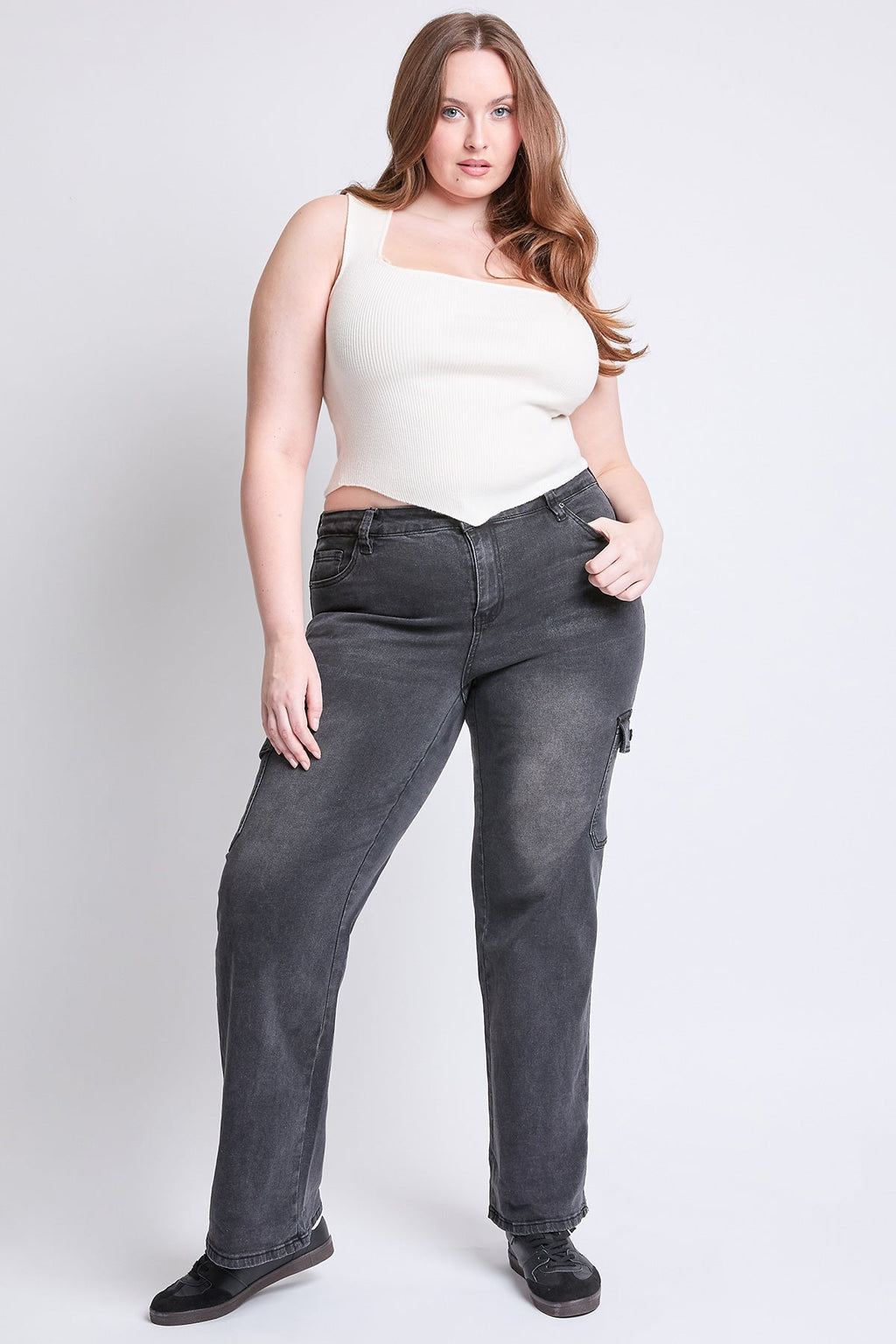 YMI Jeans  Women's Plus High Rise Wide Leg Skater Cargo Jeans