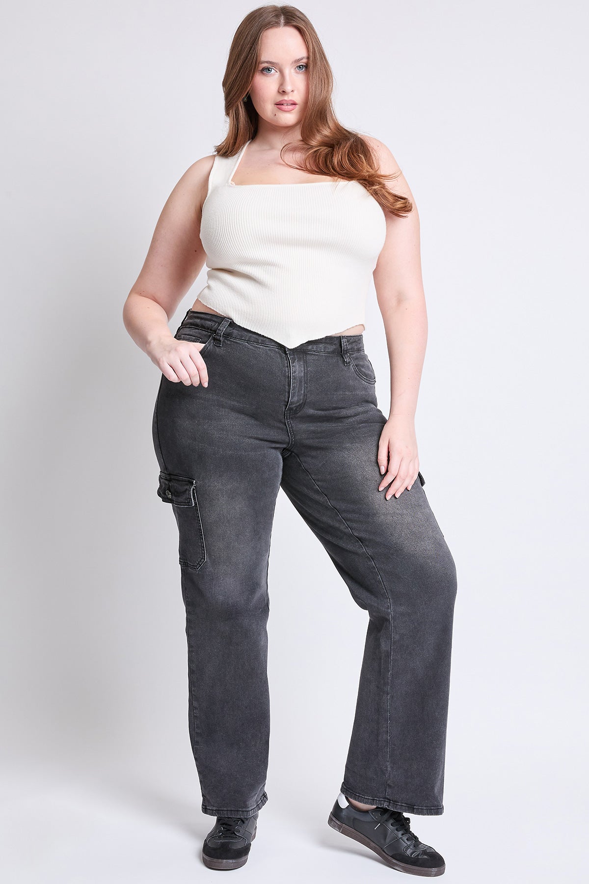 YMI Jeans  Women's Plus High Rise Wide Leg Skater Cargo Jeans