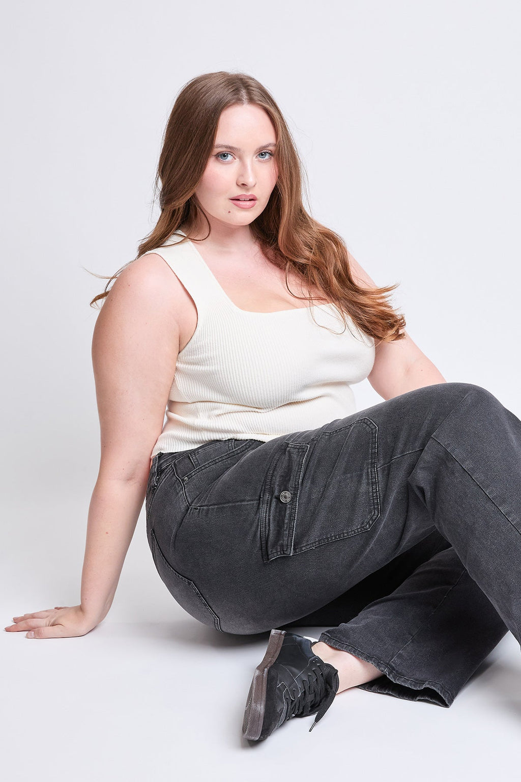 YMI Jeans  Women's Plus High Rise Wide Leg Skater Cargo Jeans