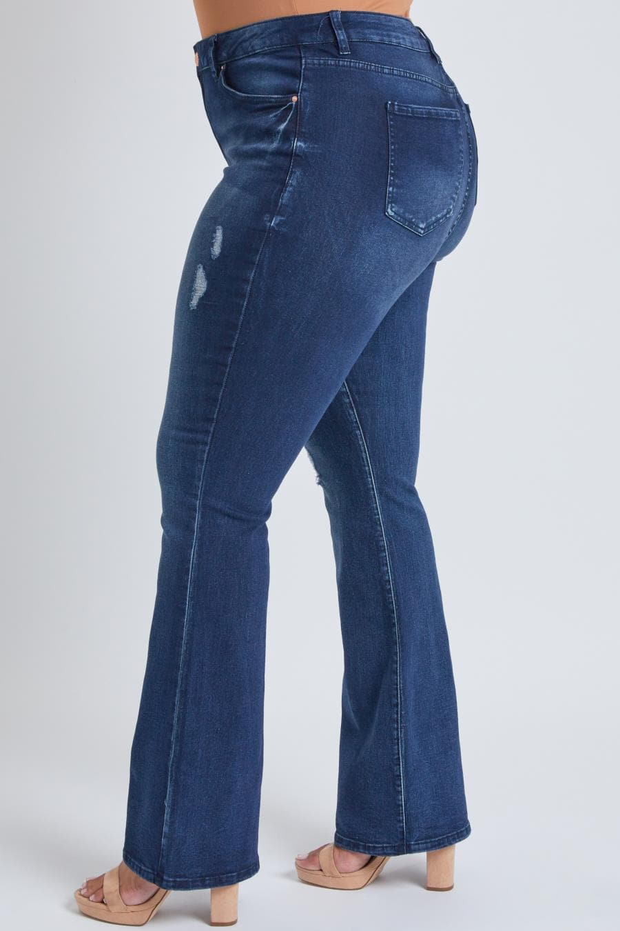 YMI Women's Plus Size Basic Destructed Flare Jeans