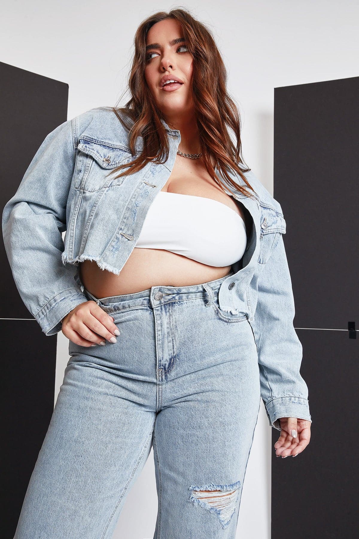YMI Jeans Women's Plus Cropped Denim Jacket