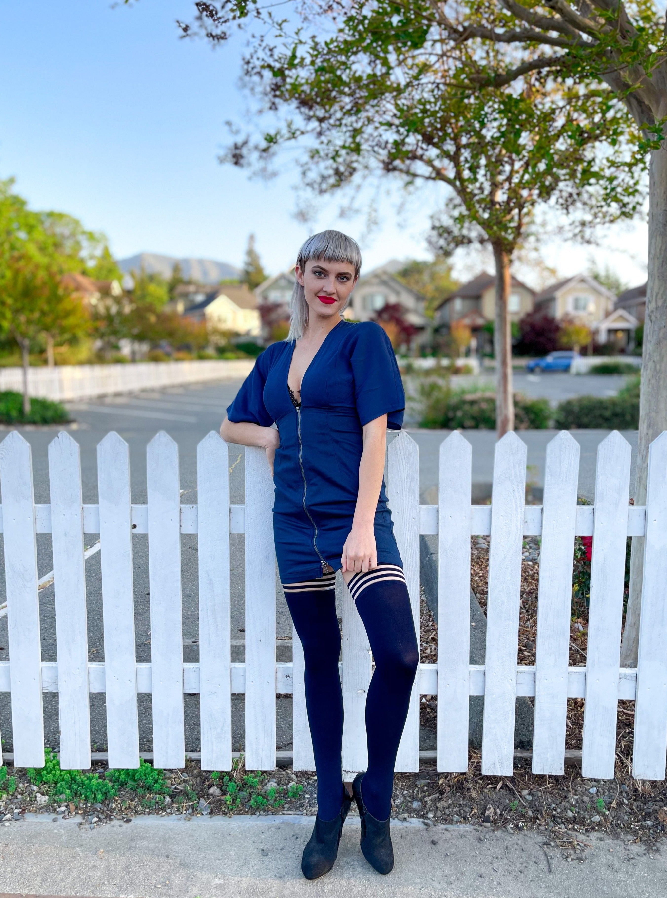 Kix'ies - Selma: Navy, An Understated Elegance. Petite to Plus Size Thigh Highs