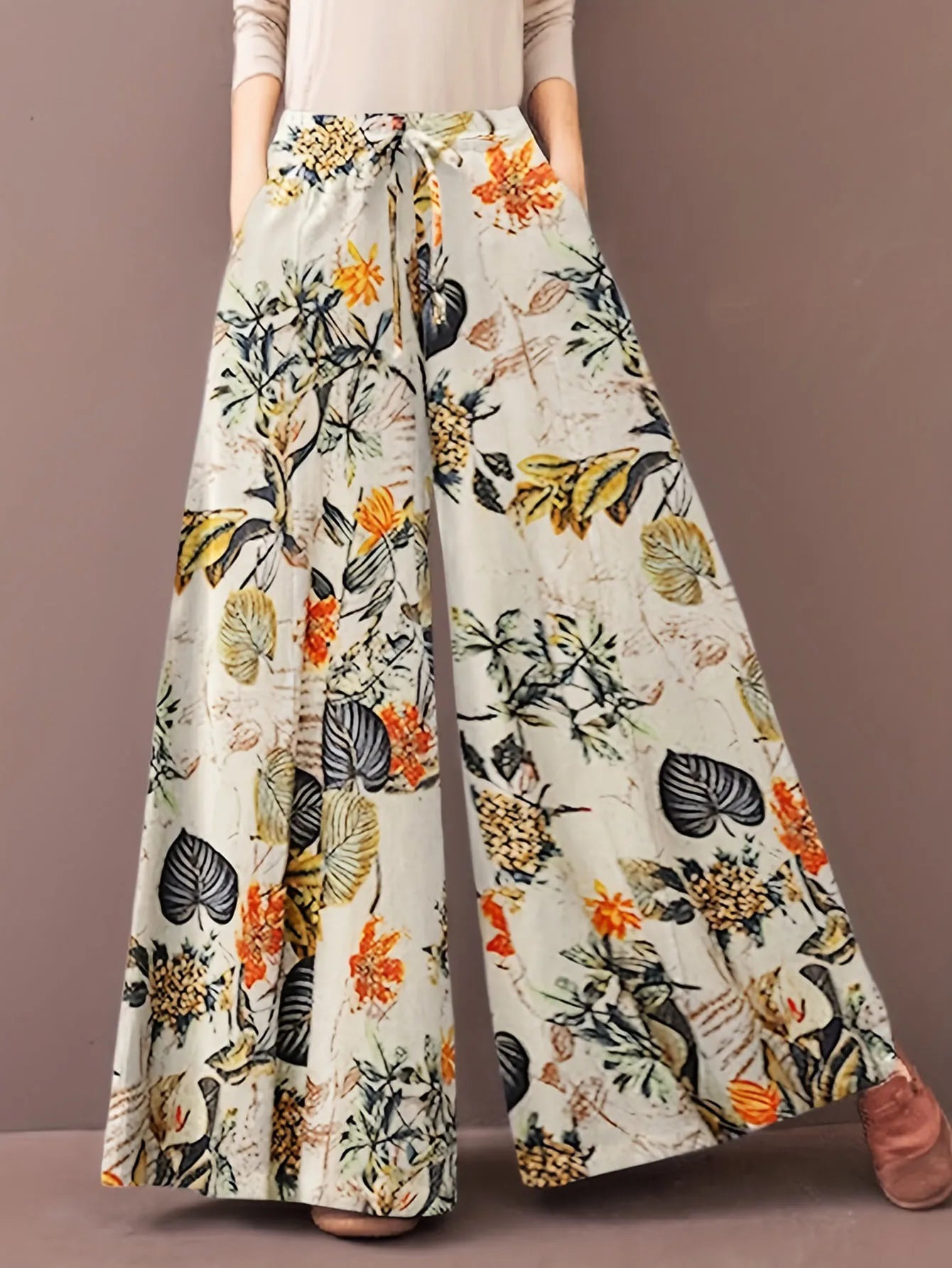 Nebula Petals Plus Size Floral Print Palazzo Pants