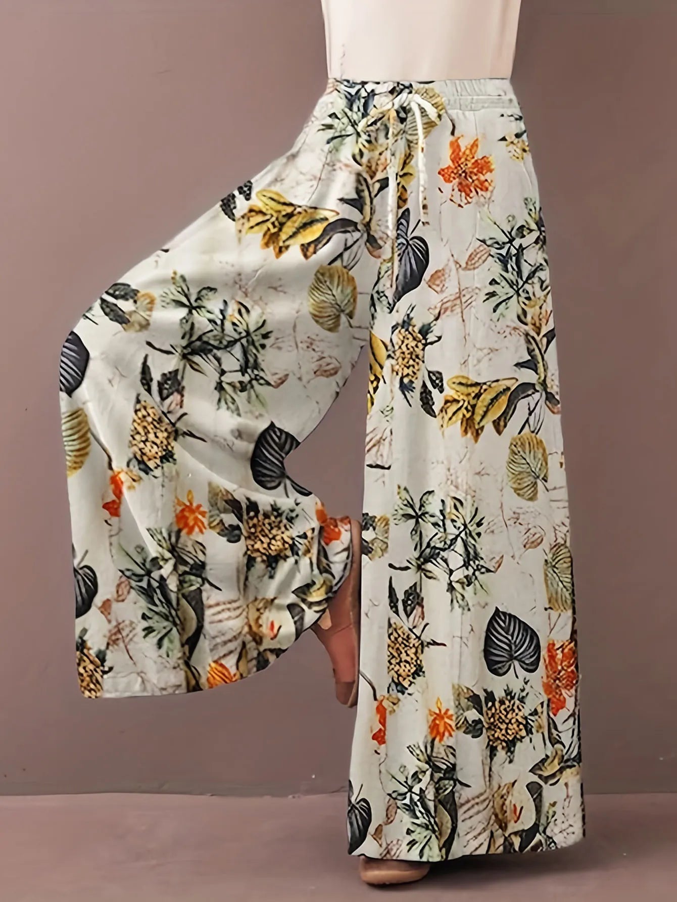 Nebula Petals Plus Size Floral Print Palazzo Pants
