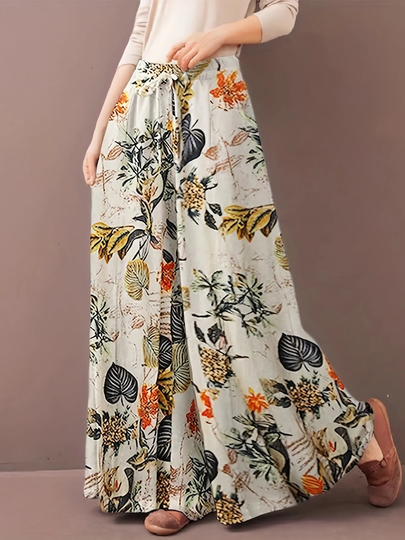 Nebula Petals Plus Size Floral Print Palazzo Pants