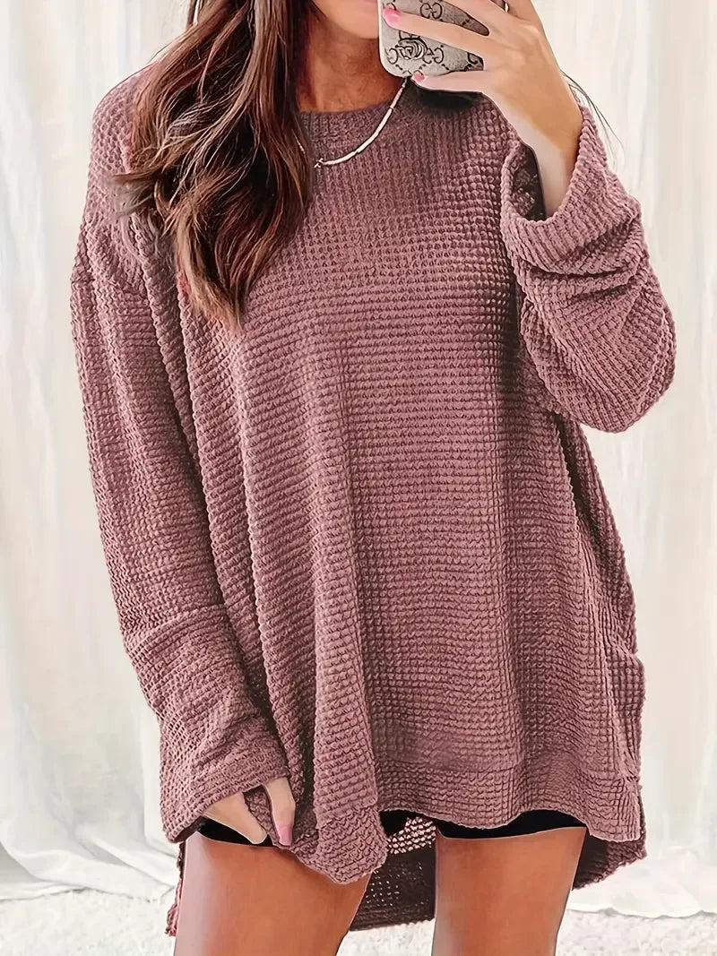 Milky Way Waffle Knit  Casual Solid Color Top