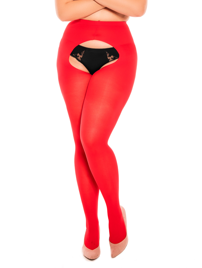 THASSCRUSH Peek-a-Boo Fire Red Plus Size Tights