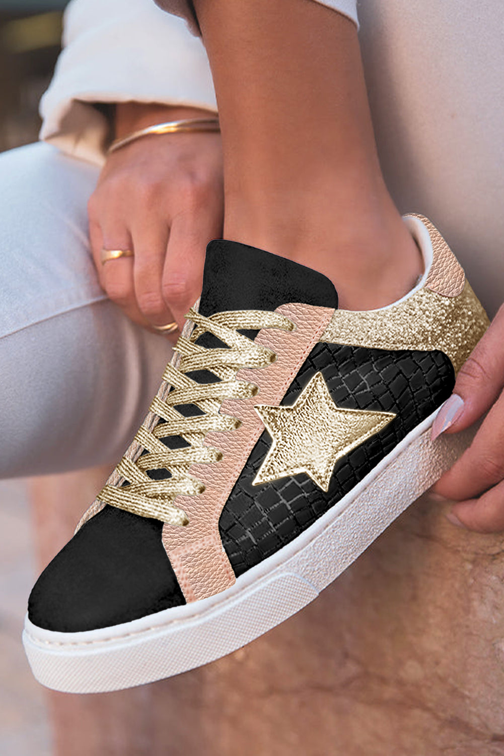 Galaxy Glimmer PU Leather Lace-up Sneakers