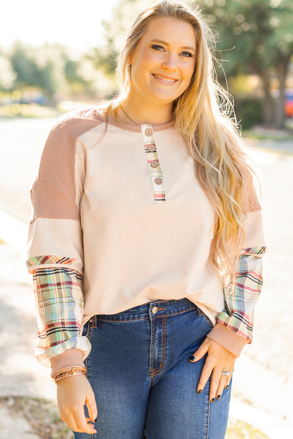 Starlight Patchwork Henley Plus Size  Henley Top