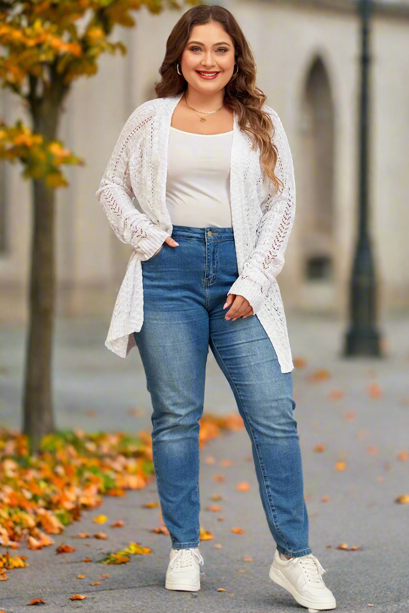 Celestial Breeze  White Open Knit Cardigan