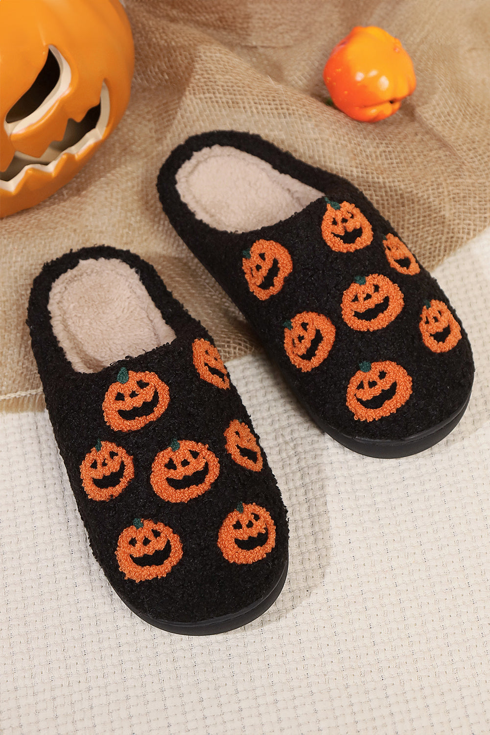Jack-O'-Lantern Orbit Plush Home Slippers