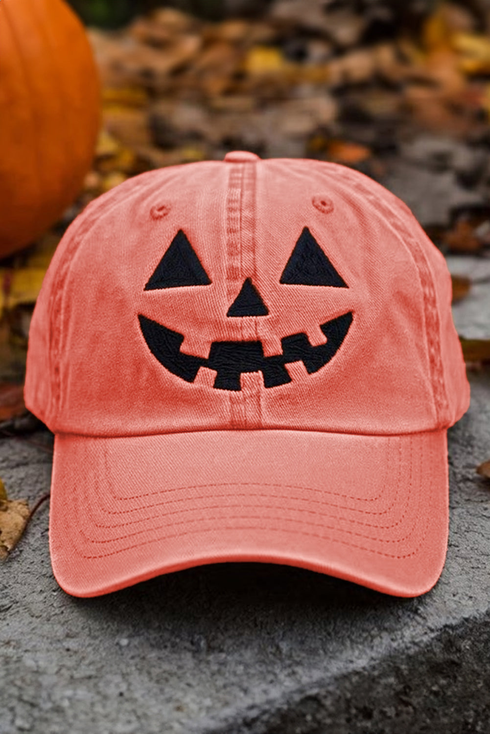 Pumpkin Orbit Cotton Jack O Lantern Pumpkin Embroidered Baseball Cap
