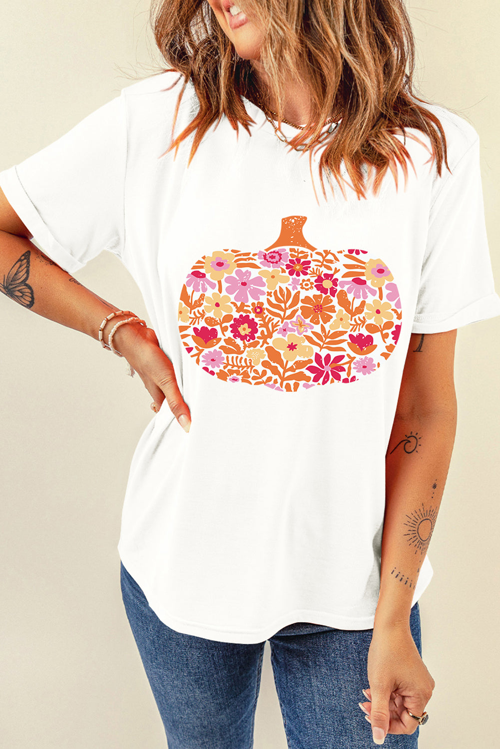 Pumpkin Moon Bloom Graphic Fashion Tee