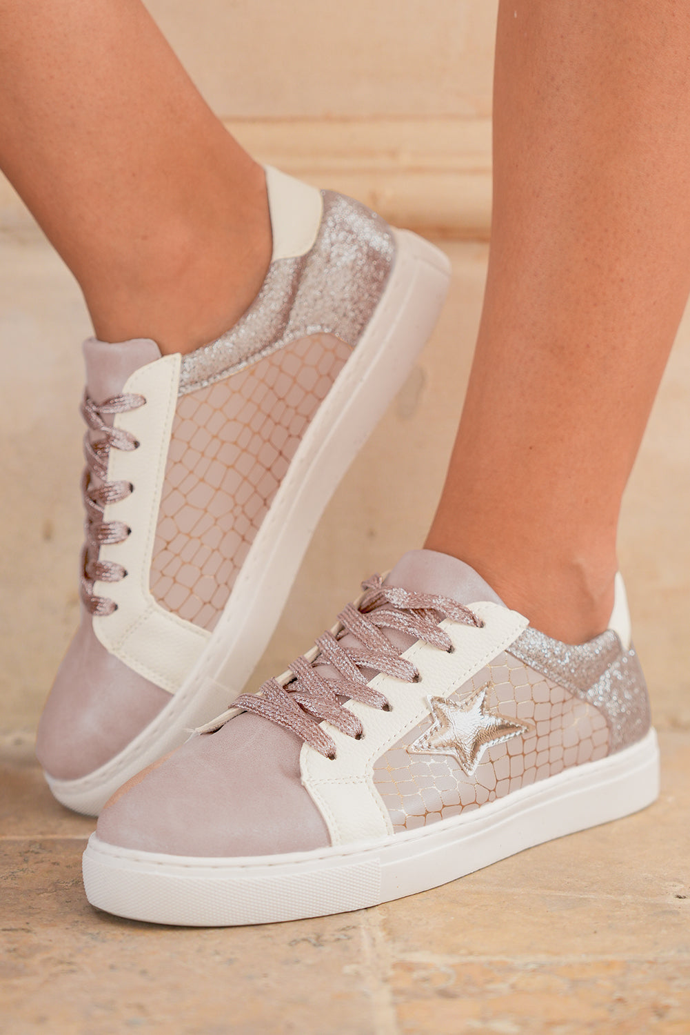 Galaxy Glimmer PU Leather Lace-up Sneakers