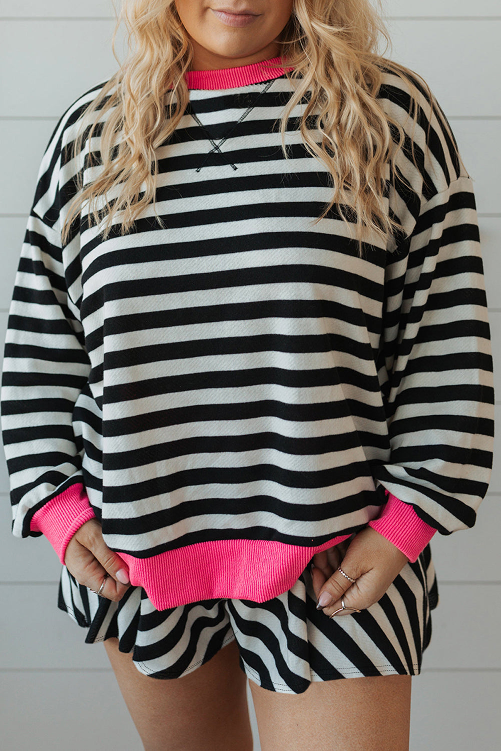 Stellar Stripes Black Stripe  Contrast Edge  Loungewear Plus Size Set