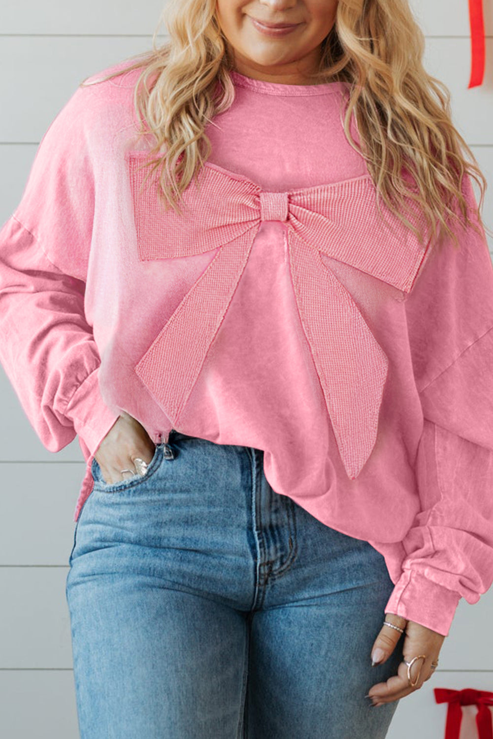 Stardust Serenity Bowknot Mineral Wash Plus Size Top