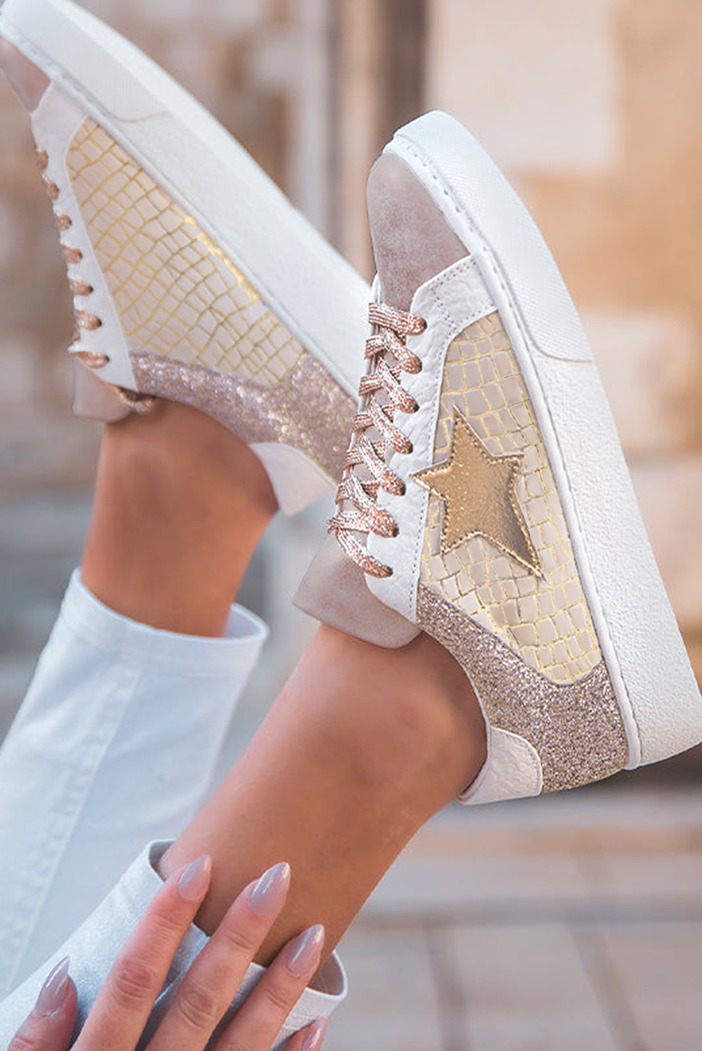Galaxy Glimmer PU Leather Lace-up Sneakers