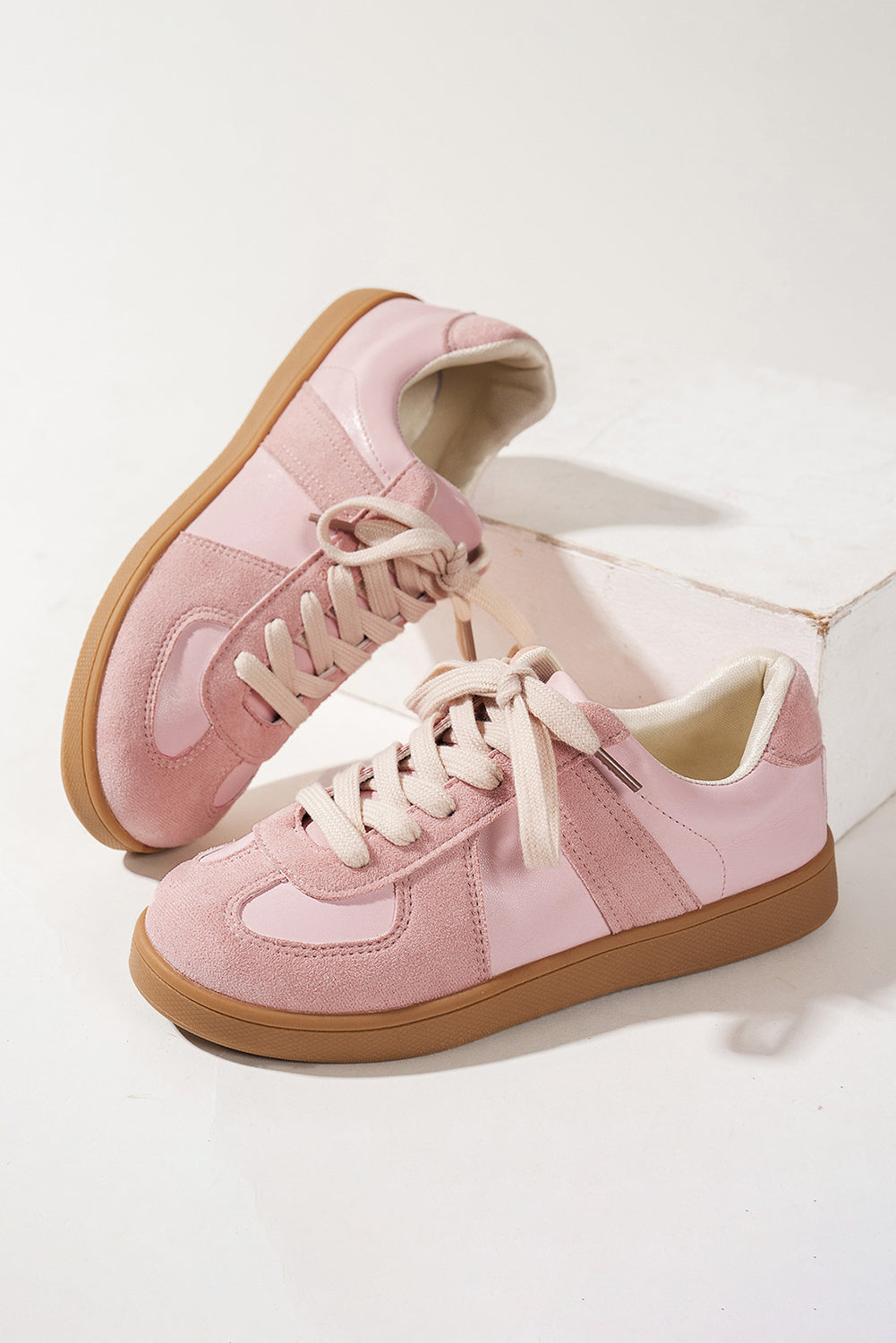 Eclipse Glow Two Tone Suede Patched Lace Up Sneakers
