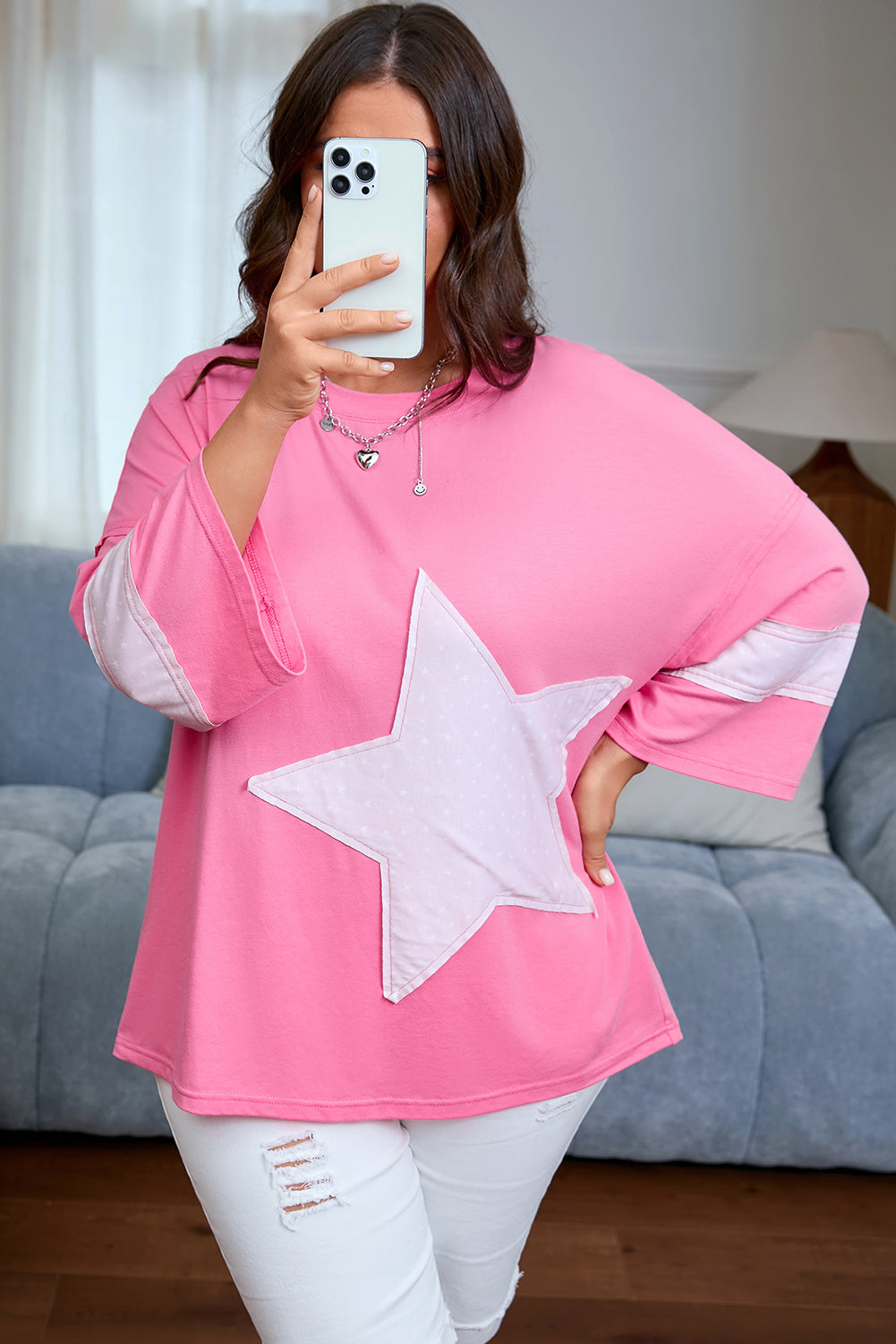Stellar Charm Star Raw Edge Frayed Star  Plus Size Top
