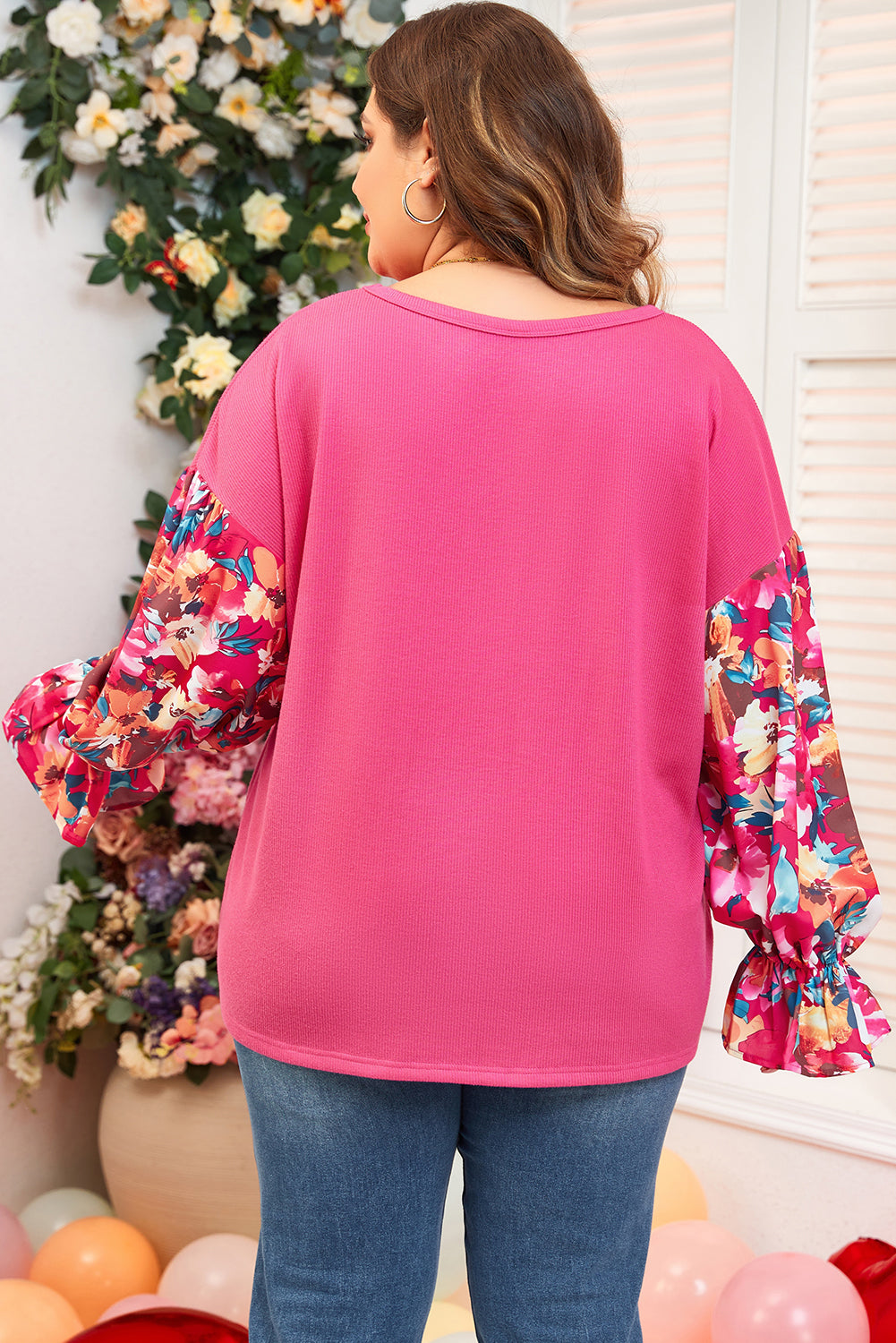Floral Stardust Flounce Sleeve Pink Top