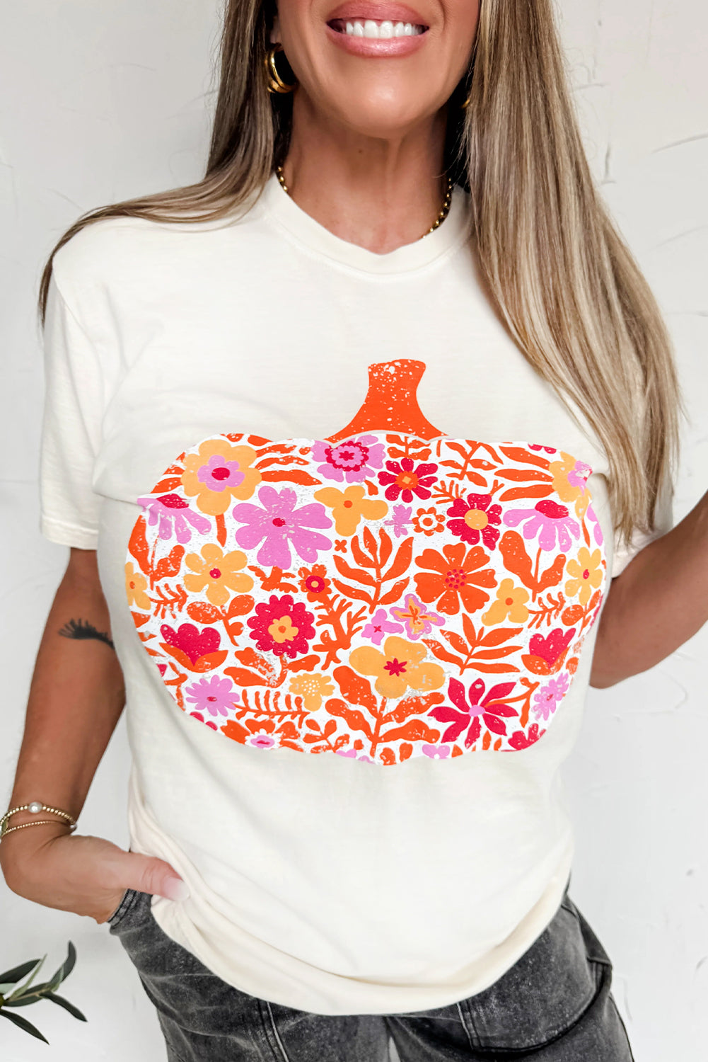 Pumpkin Moon Bloom Graphic Fashion Tee