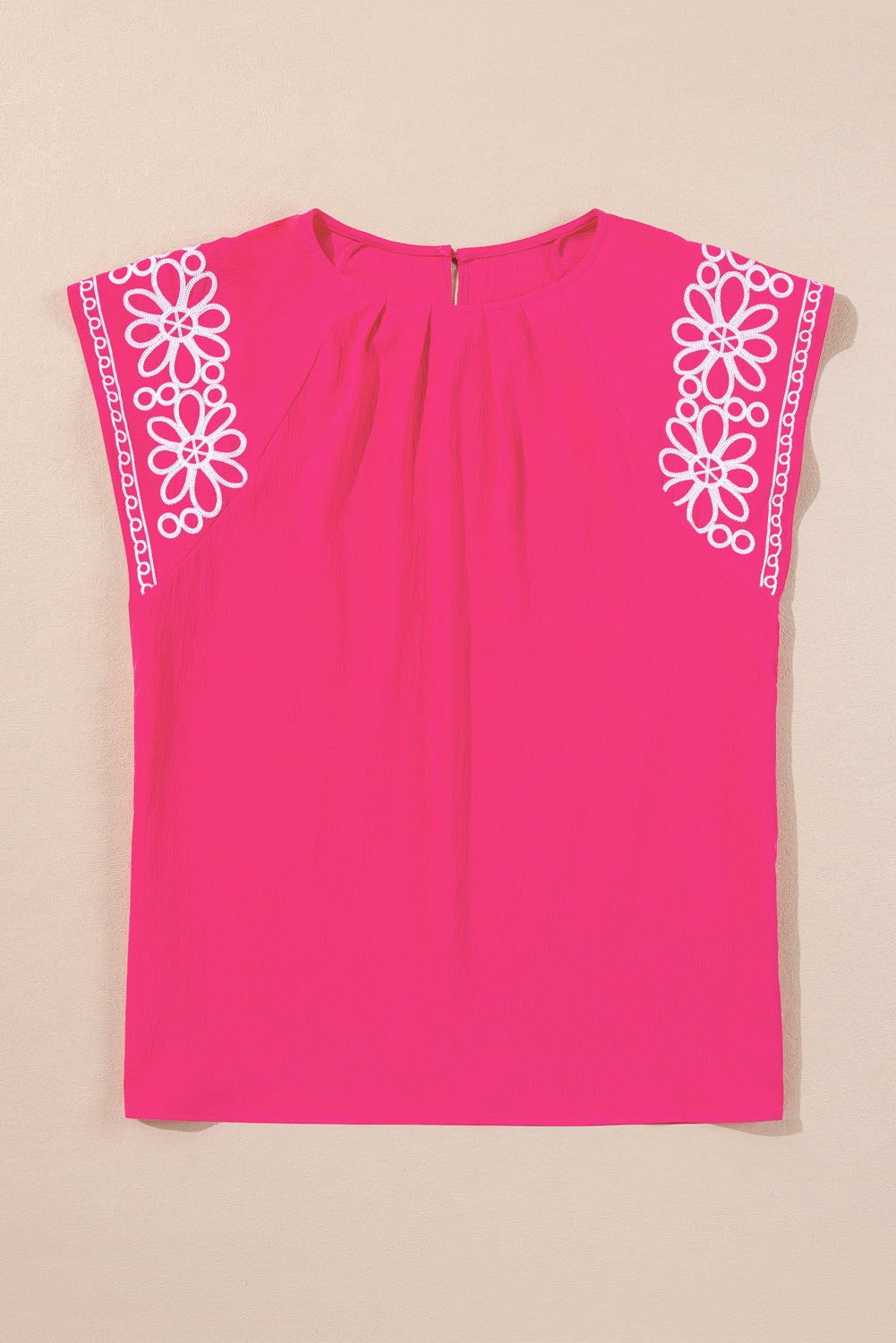 Pink Floral Embroidered Flutter Sleeve Plus Size Blouse