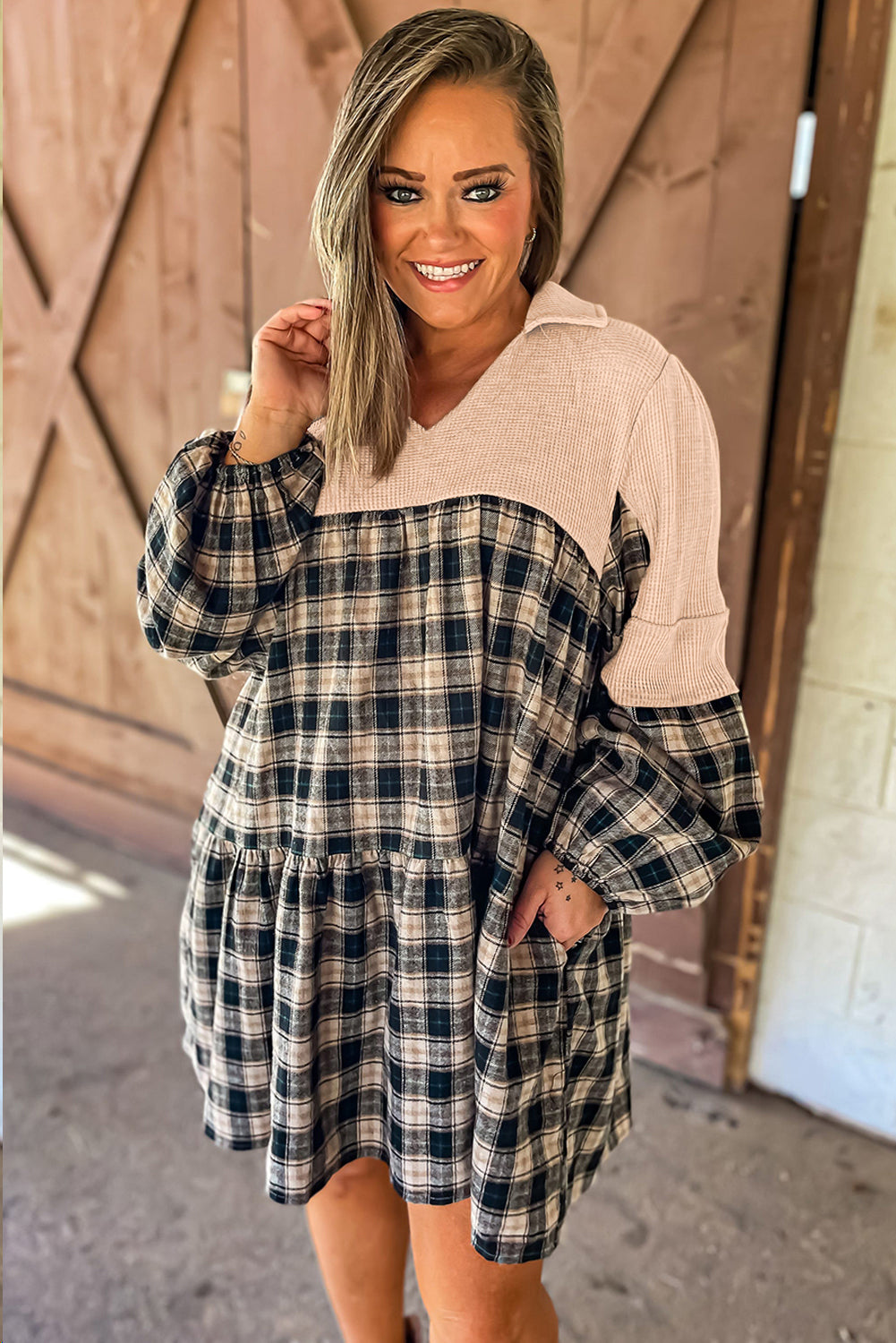 Starstruck Black & Tan Plaid  Plus Size Mini Dress