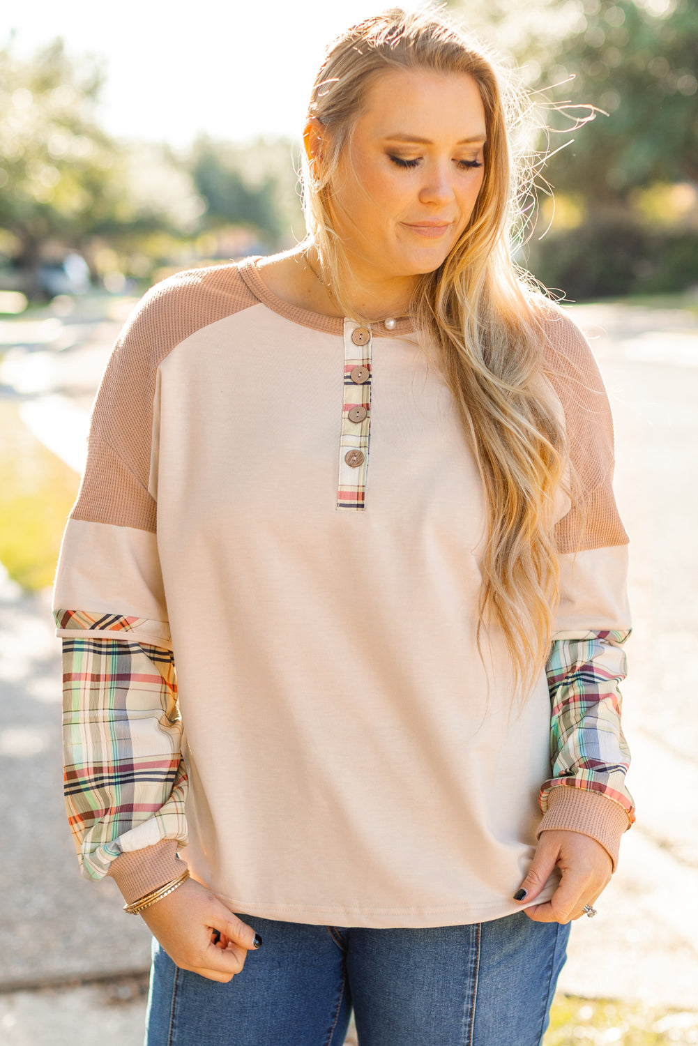 Starlight Patchwork Henley Plus Size  Henley Top