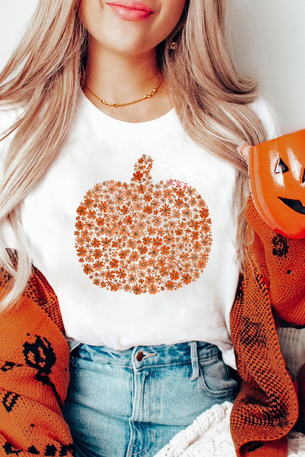 Autumn Whimsy Pumpkin White  Graphic Tee
