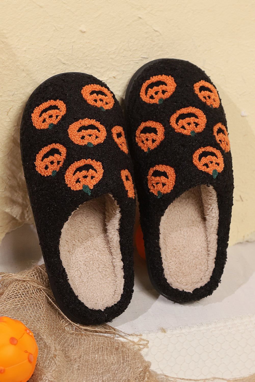 Jack-O'-Lantern Orbit Plush Home Slippers