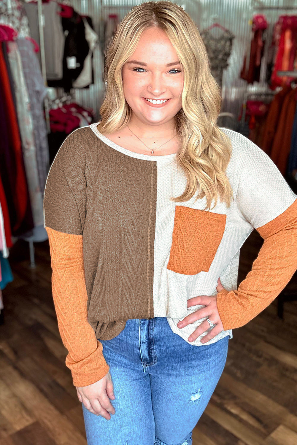 Galactic Color Block Plus Size Long Sleeve top