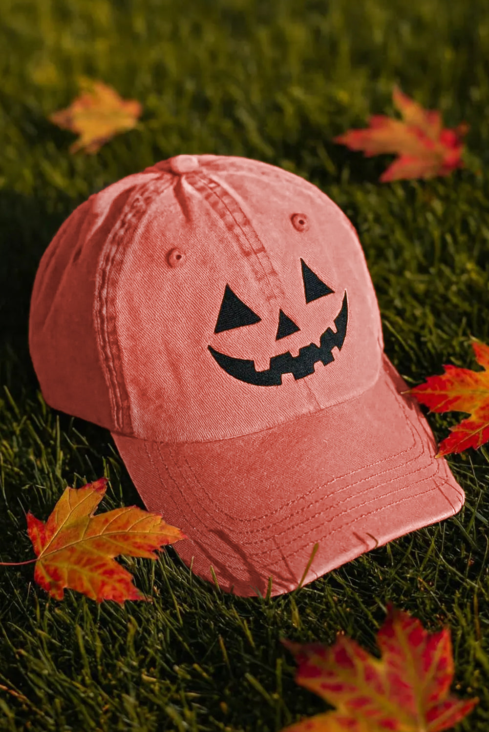 Pumpkin Orbit Cotton Jack O Lantern Pumpkin Embroidered Baseball Cap
