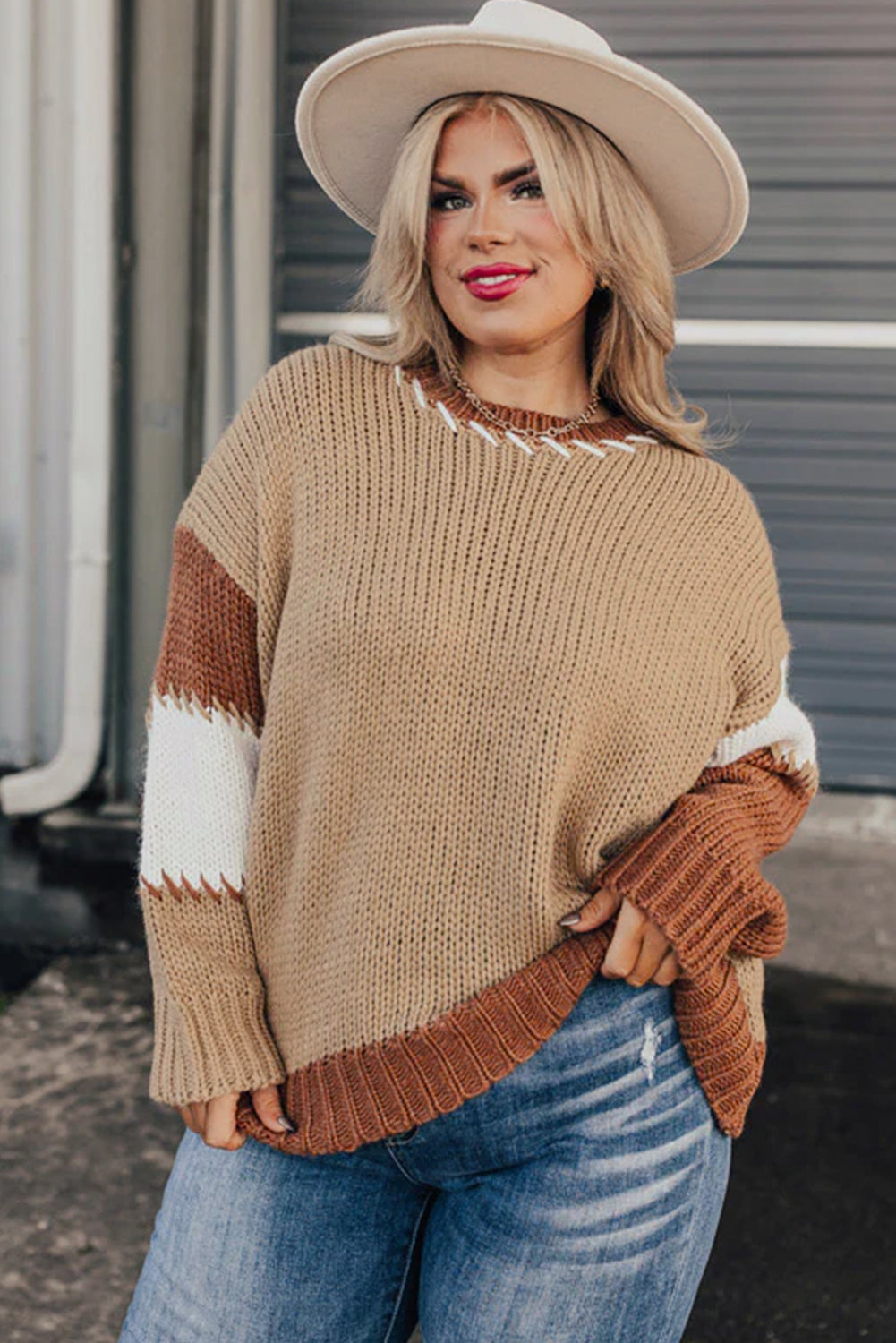 Jupiter Haze Colorblock Plus Size Knit Sweater