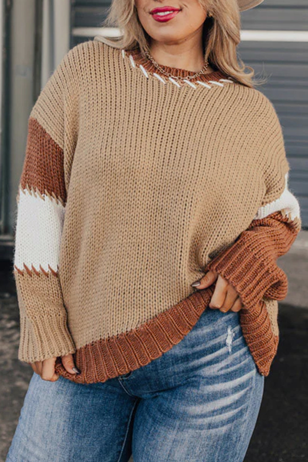 Jupiter Haze Colorblock Plus Size Knit Sweater